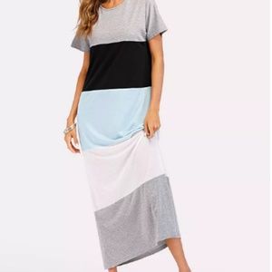 Color Block Short Sleeve Long Dress